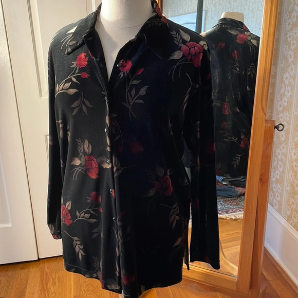 🌺 Vintage Jennifer Moore velvet button-down floral blouse 🌺 - Picture 1 of 8